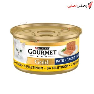 کنسرو گربه گورمت گلد طعم مرغ پته مدل له شده
